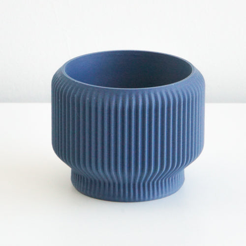 Midnight blue Cedar planter with a ribbed finish