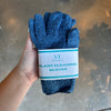 Hand holding navy plant cleaning gloves