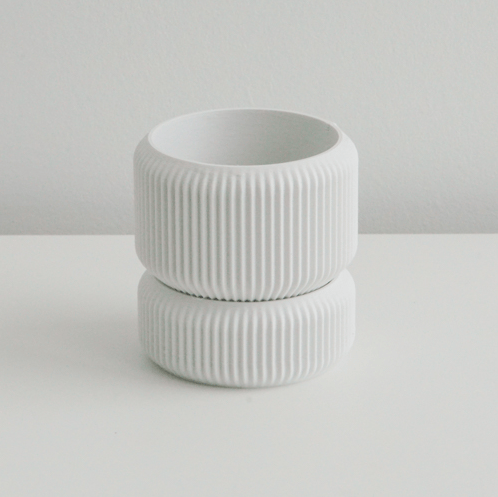 White Cedar planter stacked on its matching saucer