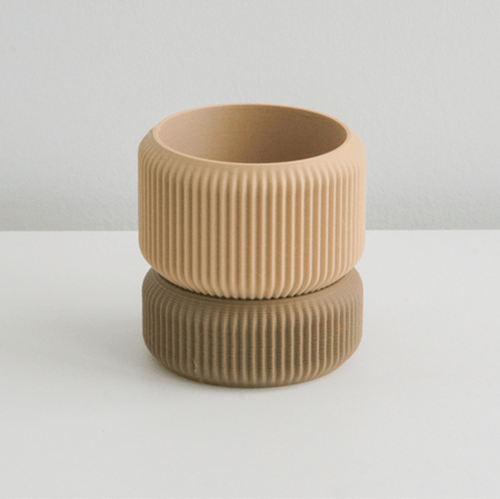 Mocha Cedar planter stacked on its matching saucer