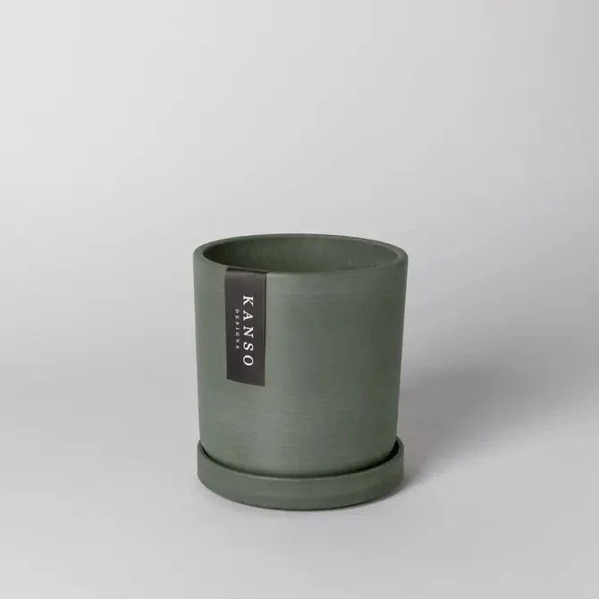 Olive green Signature Stone planter with saucer