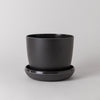 Empty black bamboo fibre planter with saucer, larger size
