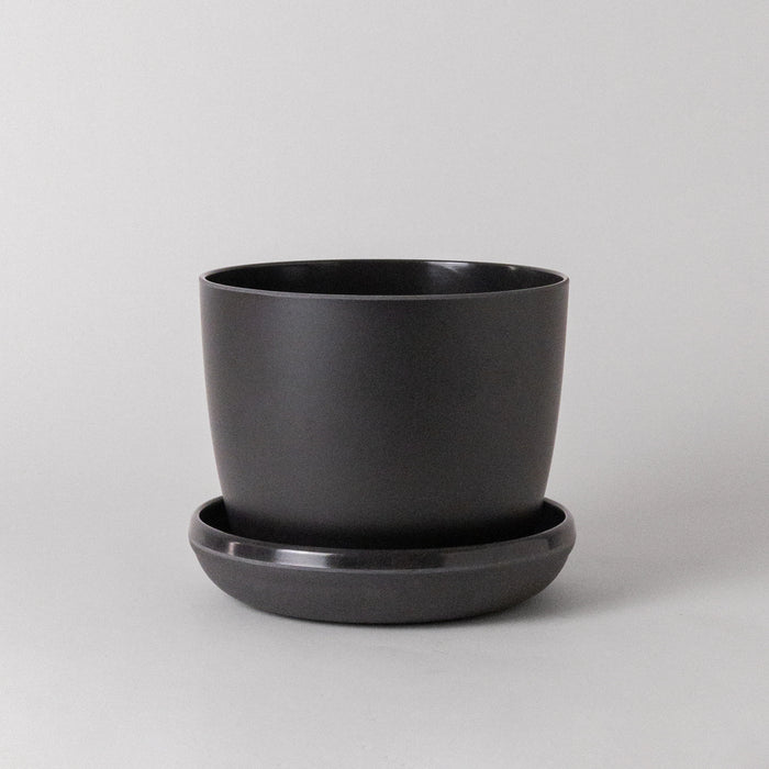 Empty black bamboo fibre planter with saucer, larger size