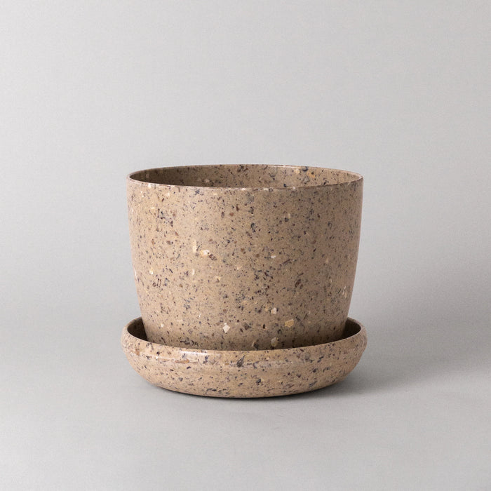 Empty coffee bean husk planter with saucer, larger size