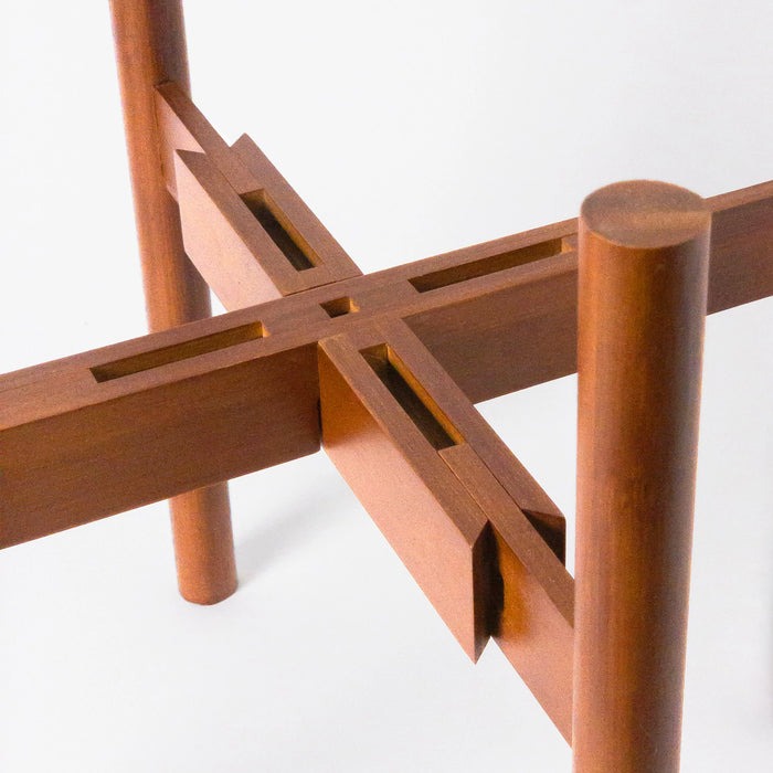 Close-up of the bamboo plant stand's cross joint