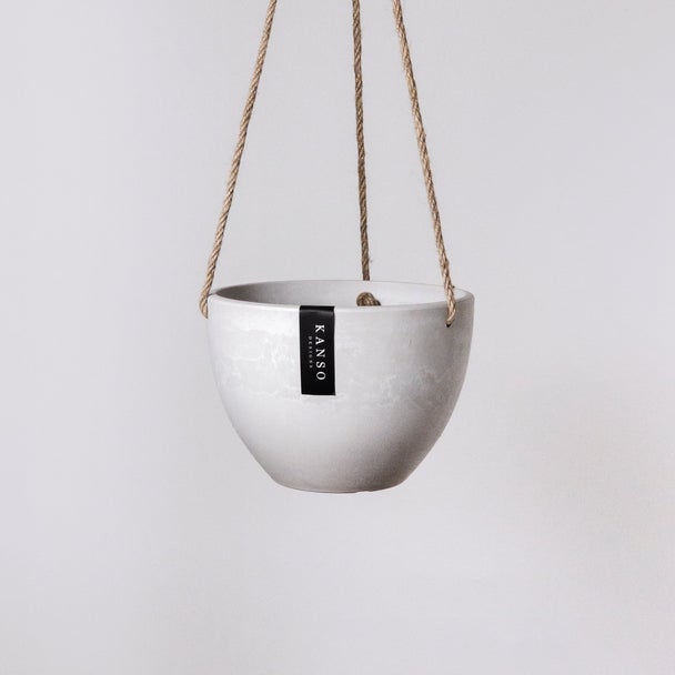 Small white Signature Stone hanging planter